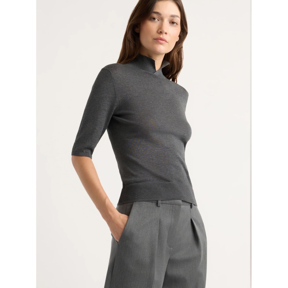 Modern Citizen Gray Cotton Silk Linen Mock Neck Short Sleeve Sweater Medium